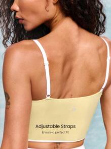 GLOWMODE Áo ngực thể thao cổ tròn hai tông màu FeatherFit™ dáng dài tập yoga tác động thấp hàng ngày - French Vanilla - Xem 3