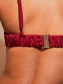 Hauture Áo bikini hở lưng màu đỏ sẫm gợi cảm mùa hè cho nữ có chi tiết xích nhún bèo - Đỏ - Xem 6