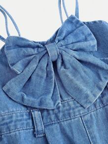 SHEIN 少女3D蝴蝶结装饰蓝色牛仔背带裤