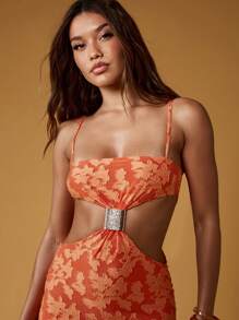 MISSGUIDED Maxikleid mit Ausschnitten, bodenlang, ärmelos, figurbetonend, Abendkleid mit goldenen Metallschnallen, formelle Party und Gelegenheitskleidung