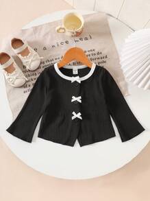 Baby Girl Fashionable And Versatile Three-Dimensional Bow-Decorated Long-Sleeved Jacket, Suitable For Spring, Autumn And Winter Daily Wear - Black - View 1