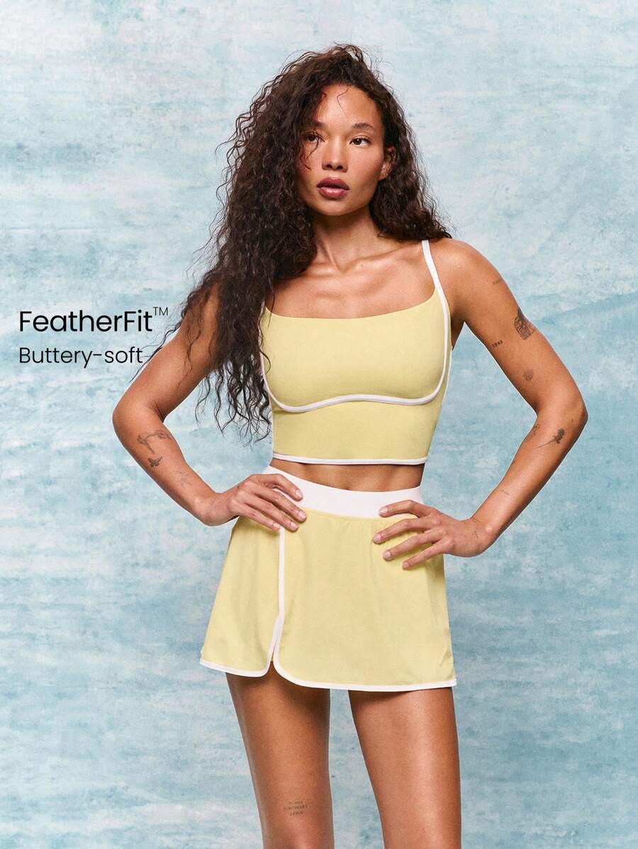 GLOWMODE Áo ngực thể thao cổ tròn hai tông màu FeatherFit™ dáng dài tập yoga tác động thấp hàng ngày - French Vanilla - Xem 1