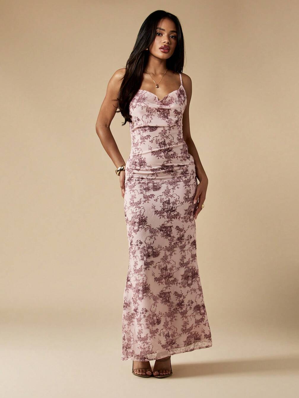 pink toile maxi dress Nicky Hilton x La Coqueta Pink Toile de Jouy London Women Long Dress