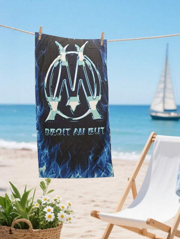 SHEIN Marseille Club-Themen Super Soft Mikrofaser Strandhandtuch - Schnelltrocknend, hohe Saugfähigkeit, kein Sand, perfekt für Schwimmen, Reisen und Strandspaß - modernes Blau & Weiß Design - ideales Geschenk für Geburtstage und Feiertage, Poolzubehör Lebendiges Design Schnelltrocknend Stoff, Strandaccessoires Badezimmerdekoration Sommer