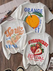 夏季水果图案T恤、草莓T恤、女士“Good Time”字母印花T恤、意大利文字印花T恤、阿佩罗开胃酒、普罗塞克起泡酒、苏打水、橙子印花T恤、柑橘印花T恤、度假装、复古水果T恤