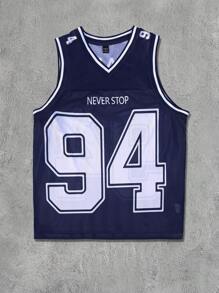 Manfinity EMRG Áo ba lỗ rộng rãi cổ chữ V in số cho nam - Màu xanh lam - Xem 7