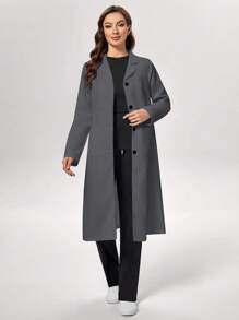 TaskEZ Mid-Length Solid Color Front Button Lab Coat - Dark Grey - View 5