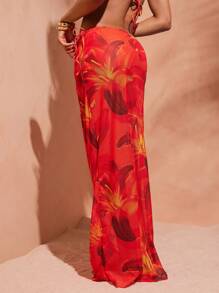 Hauture Jupe longue cache-maillot d'été pour femme avec imprimé floral tout-sur-tout et lien sur le côté - Multicolore - Voir 5