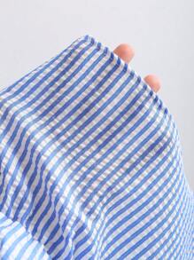 Sweetra European & American Style Summer New Pink Stripe Drawstring Simple Casual Straight Leg Pants, Women 2 Pieces Set - Blue - View 7