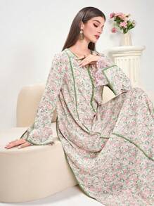 Al Najma 女式休闲宽松阿拉伯风格花卉连衣裙 - 彩色 - 查看 5