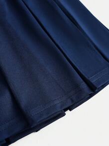 SHEIN Girlism Teen Girls' Solid Color Minimalist Casual Knit Pleated Super Skirt, Back To School