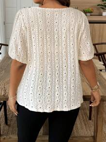 Weeklong 大码休闲夏季花卉刺绣短袖T恤 - 杏色 - 查看 2