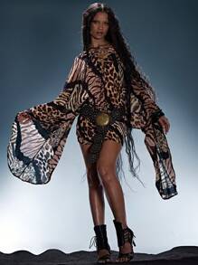 Musera Resort Backless Tie Mini Beach Dress Drape Sleeves Summer Sexy Festival Holiday Ibiza Rave Boho Beach Cover Up Swim Vacation Escapade Party Spring Carnival Festival - Multicolor - View 5