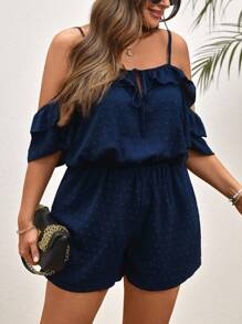INAWLY Plus Size Women Holiday Solid Ruffled Off-Shoulder Fashionable Jumpsuit - Navy Blue - View 5