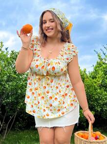 SHEIN EZwear 大码夏季度假休闲水果印花针织T恤 - 白色 - 查看 5