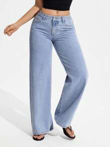 Jeanoix Women's Loose Fit Pocketed Wide Leg Casual Jeans