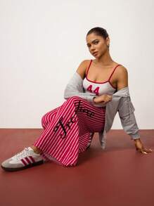 Hanevo Pantalon décontracté à jambe large avec cordon de serrage et imprimé de rayures et de lettres pour femmes Tropiluxe, nouvelle arrivée pour l'été et l'automne