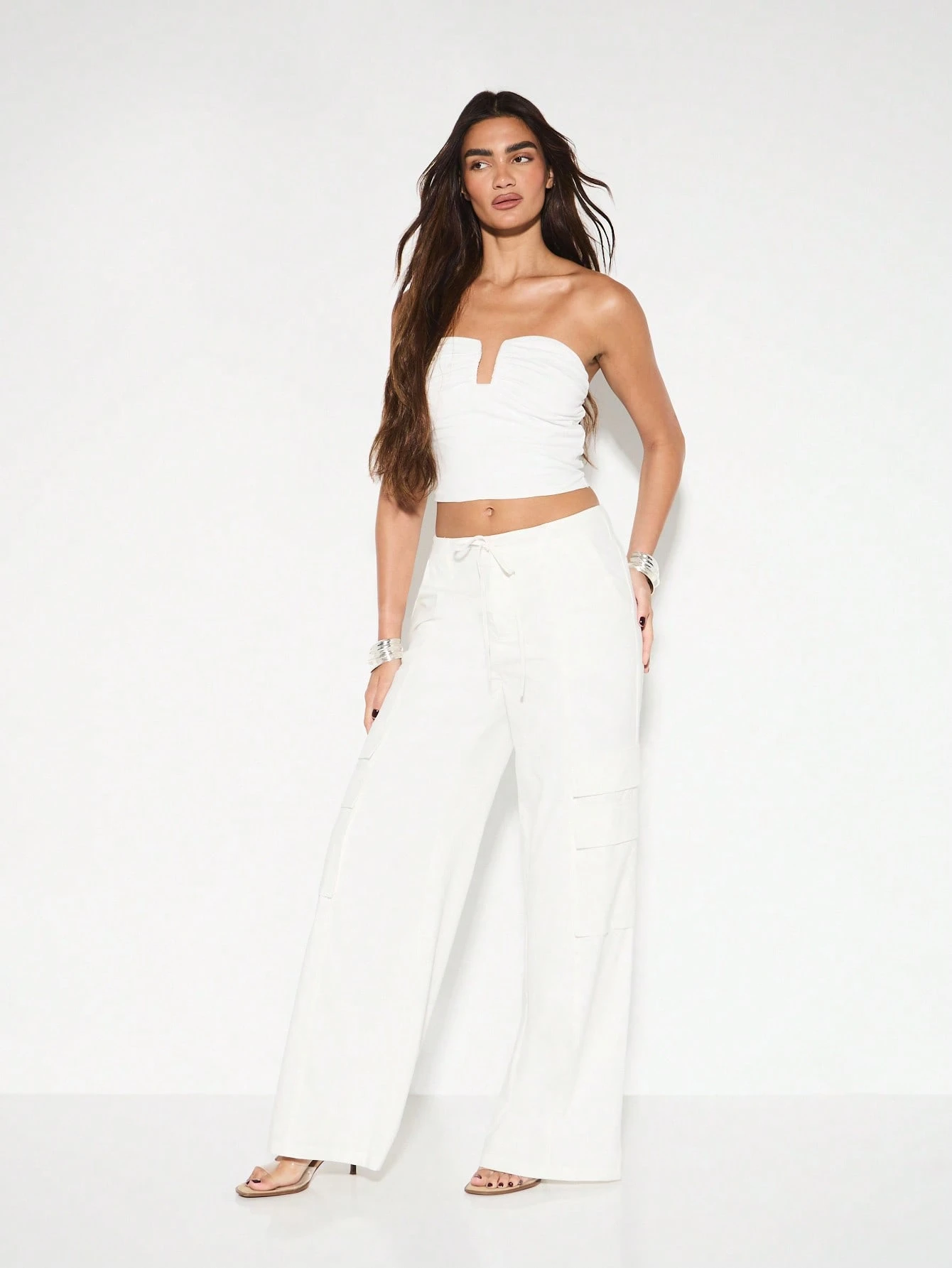 KIZN Relaxed Wide Leg Cargo Pants Utility Style Drawstring Waist