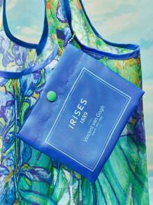 SHEIN Touch of Art 1 Túi mua sắm, túi xách, túi đi biển gấp gọn bằng polyester in họa tiết hoa diên vĩ, kèm theo một túi đựng nhỏ có dây xích hạt để treo lên túi chính. Họa tiết Van Gogh, hoa, nghệ thuật, thanh lịch, trang phục mùa hè, trang phục mùa xuân, bãi biển, kỳ nghỉ, hoa. - Nhiều màu - Xem 6