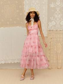 SHEIN MOD 女士粉色佩斯利图案露肩雪纺连衣裙