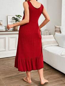 Moonlight&Mama Maternity Knitted Texture Bow Decor Ruched Comfortable Casual Loungewear Dress - Red - View 2