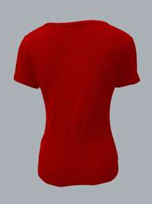 INAWLY 女士夏季短袖T恤，前扣和圓領設計 - 紅色 - 查看 2