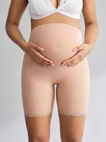 Moonlight&Mama High Waist Lace-Trim Maternity Briefs - Coffee Brown - View 3