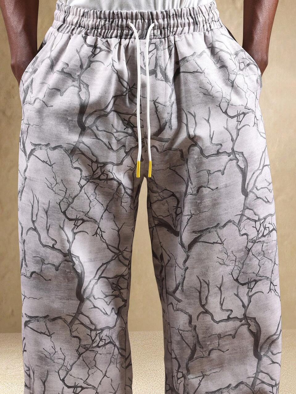 SUMWON Printed Pull On Loungewear Pants Modern Marble Pattern Wide Leg Leisure Trousers Autumn Winter Collection