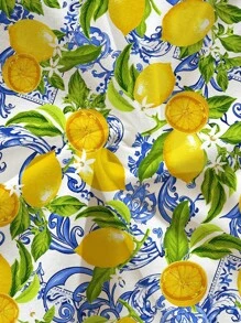 Soleia 女士复古蓝白花卉和柠檬印花短款上衣和短裤两件套，适合假日、约会、下午茶、派对、音乐节、波西米亚风度假休闲穿着 - 黃色 - 查看 4