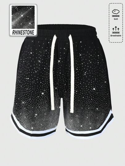 Prep Men's Street Life Gradients Glitter Diamond Loose Shorts