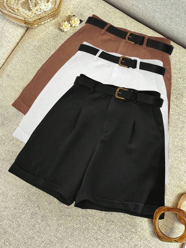 INAWLY Shorts informales de mujer de unicolor con puños para uso cotidiano, verano