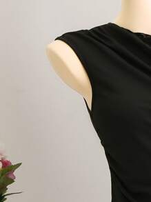 SHEIN Unity Women's Black Lace Insert Ruffle Shoulder Blouse Clothes For University - Black - View 4