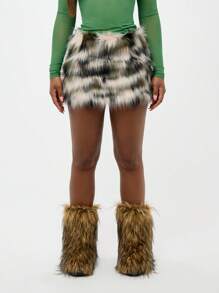 SUMWON WOMEN 人造毛皮迷你裙节日派对节日冬季俱乐部服装毛茸茸复古 Y2K 街头服饰狂欢分层 - 彩色 - 查看 6