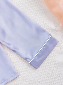 2pcs Big Girl Solid Color Satin Lounge Set, Long Sleeve Top And Pants, Spring/Autumn