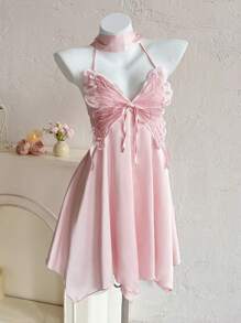 Sweetina 女士蝴蝶装饰露背无袖迷你粉色连衣裙，适合 7 月 4 日女士服装