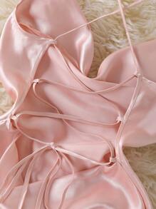 SHEIN 性感缎面镂空系带长款睡裙两件套，女士睡衣，秋季服装，舒适优雅细节，冬季 - 彩色 - 查看 12