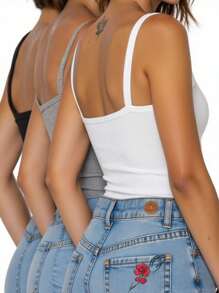 INAWLY Solva Women's Solid Color V Neck Ribbed Casual Tank Top - Multicolor - View 2