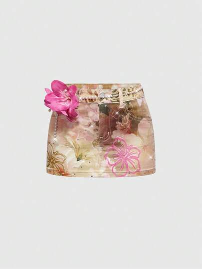 ROMWE Avant Jupe en jean mini taille basse découvrant le ventre style Coconut Girl Y2K, plage d'été