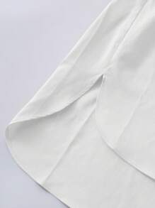 Áo sơ mi rộng rãi, đơn giản, tay ngắn, cổ tròn, màu trơn cỡ lớn, áo cánh - trắng - Xem 5