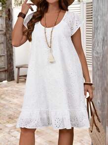 EMERY ROSE Abito largo da donna stile vacanza estiva, tinta unita, in rete con ricamo, manica raglan, taglie comode