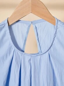 Vestido minimalista de unicolor para niñas, adecuado para uso diario y actividades al aire libre, de verano - Azul - Ver 6