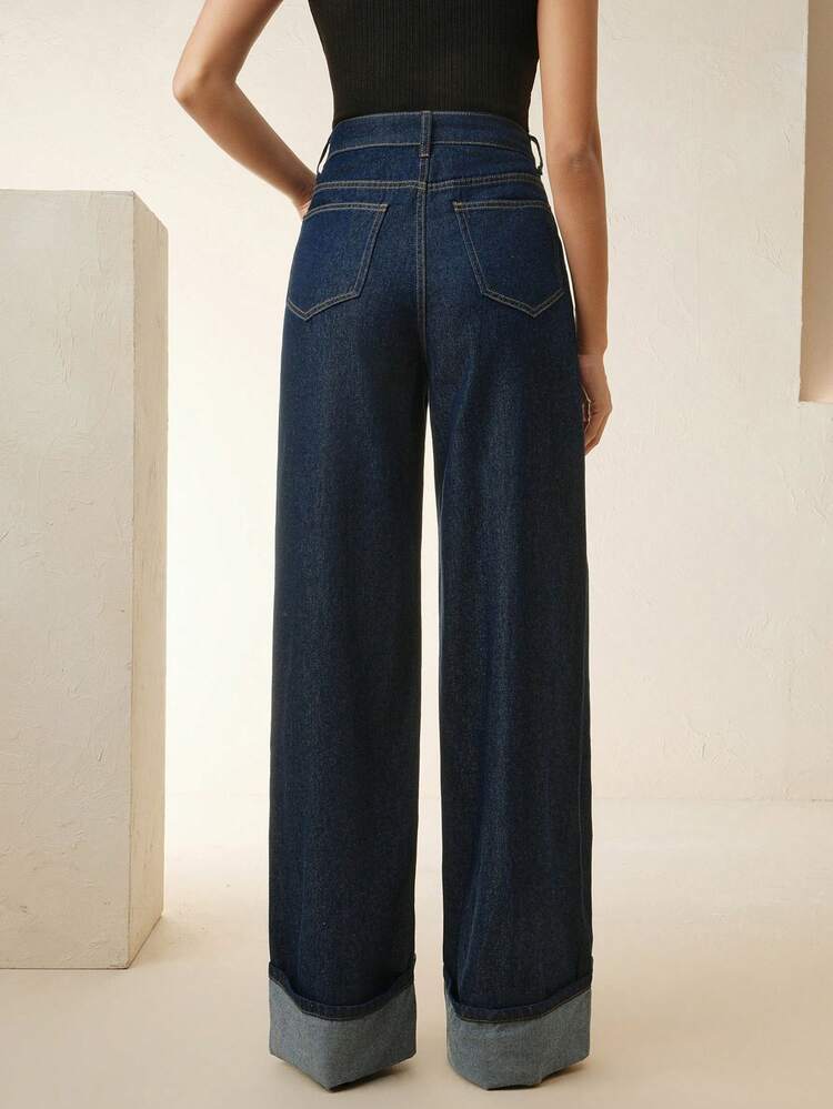 Anewsta Essential Women's Casual New Fashion Classic Blue Straight Leg Jeans With Pockets