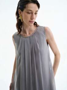 Aalyst Women's Solid Color Round Neck Pleated Sleeveless Casual Dress, Summer