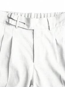 Manfinity Mode 男士纯色褶皱口袋直筒休闲通勤连衣裙白色裤子 - 白色 - 查看 4