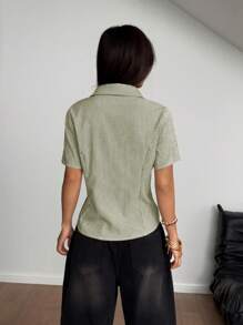 Flirla Women's Summer Casual Plaid Shirt - Green - View 2