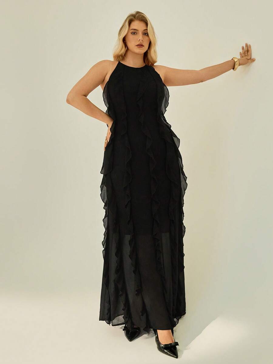 Auralis Plus-Size Women's Summer Dress, Vacation Women's Dress, Elegant Women's Clothing, Summer Backless Dress, Black Long Dress, Flowing Dress Summer Dresses For Women Beach Outfits For Woman Birthday Dresses For Women Flowy Dress Dresses For Women Party Sexy Dresses For Women Summer Dresses For Vacation Going Out Dress,Wedding Guest Dress,Homecoming Dress - Black - View 1