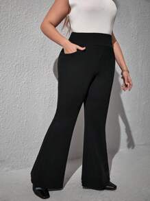 SHEIN Essnce Plus High Waist Flare Leg Trousers - Black - View 2