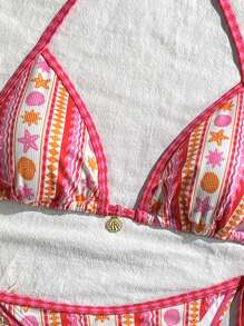 Swim Mod 2件套随机条纹印花吊带文胸和侧系带性感比基尼套装 - 彩色 - 查看 6