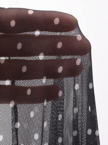 DAZY 女式波尔卡圆点网眼蕾丝拼接长袖V领系带透视性感休闲上衣 - 黑色 - 查看 7