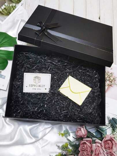 1pc Foldable Bowknot Ribbon Tied Lid Gift Box For Shoes And Clothes, Birthdays, Parties, Valentine's Day, Black Valentine's Day, Valentines Wedding, Birthday,Suplies,Decorations